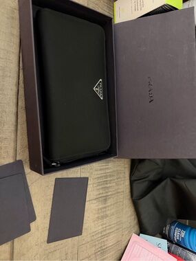 Prada Black Saffiano Zip Wallet